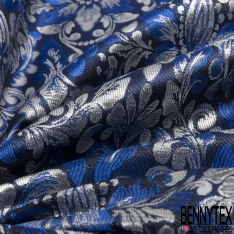 Jacquard viscose soie motif abstrait géométrique argent fond noir