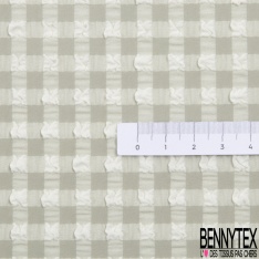 Microfibre polyester polyamide élasthanne lingerie fin motif vichy blanc jaune sulfuré gaufré