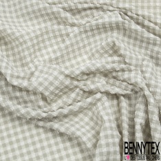Microfibre polyester polyamide élasthanne lingerie fin motif vichy blanc jaune sulfuré gaufré