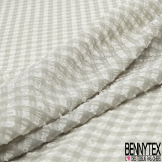 Microfibre polyester polyamide élasthanne lingerie fin motif vichy blanc jaune sulfuré gaufré