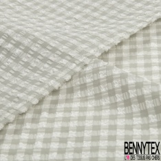 Microfibre polyester polyamide élasthanne lingerie fin motif vichy blanc jaune sulfuré gaufré