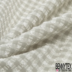 Microfibre polyester polyamide élasthanne lingerie fin motif vichy blanc jaune sulfuré gaufré