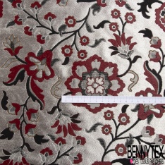 Brocart motif floral baroque multicolore dégradé