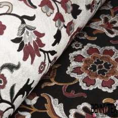 Brocart motif floral baroque multicolore dégradé