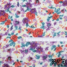 Coupon 3m mousseline crêpon polyester imprimé mini coquelicot fond bleu très vif