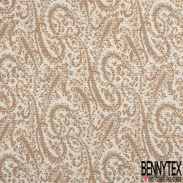 Milano jacquard coton polyester recyclé motif amande stylisée noir écru lurex or