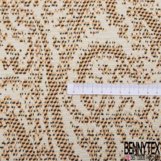 Milano jacquard coton polyester recyclé motif amande stylisée noir écru lurex or