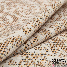 Milano jacquard coton polyester recyclé motif amande stylisée noir écru lurex or