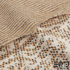 Milano jacquard coton polyester recyclé motif amande stylisée noir écru lurex or