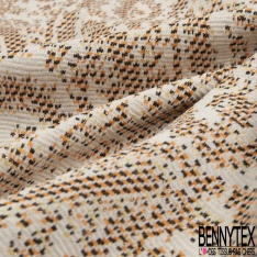 Milano jacquard coton polyester recyclé motif amande stylisée noir écru lurex or