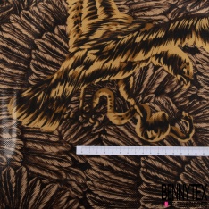Coupon 3m maille cristal laqué imprimé grand plumage royal ton ocre ombre naturelle