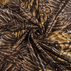 Coupon 3m maille cristal laqué imprimé grand plumage royal ton ocre ombre naturelle