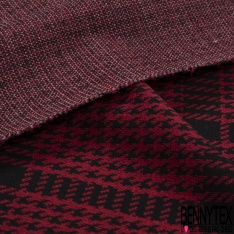 Milano jacquard polyester polyamide motif quadrillage noir fond bleu de saxe