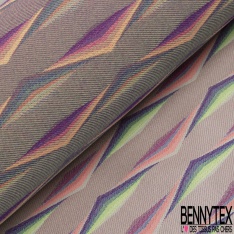 Jacquard twill polyester soie motif floral cachemire multicolore pastel fond perle