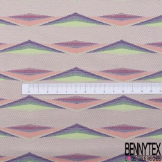 Jacquard twill polyester soie motif floral cachemire multicolore pastel fond perle