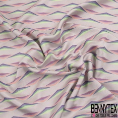Jacquard twill polyester soie motif floral cachemire multicolore pastel fond perle
