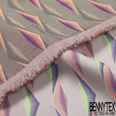 Jacquard twill polyester soie motif floral cachemire multicolore pastel fond perle
