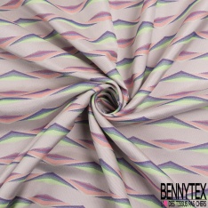 Jacquard twill polyester soie motif floral cachemire multicolore pastel fond perle