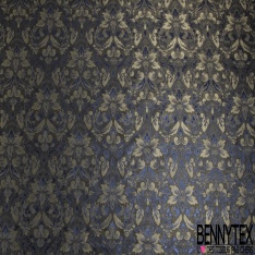 Jacquard motif fleur de lys baroque ton or rouge bordeaux