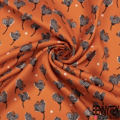 Satin Viscose imprimé abstrait géométrique blanc cassé noir moderne
