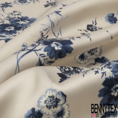 Satin Viscose imprimé coquelicot stylisé graphique noir fond rose en corail