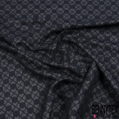 Brocart damassé Haute Couture imprimé losange abergine violet fond noir texturé fantaisie
