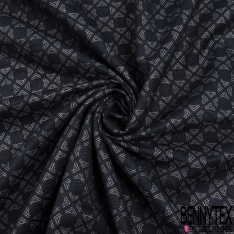 Brocart damassé Haute Couture imprimé losange abergine violet fond noir texturé fantaisie