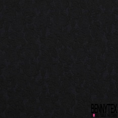 Jacquard de soie coton gaufré motif baroque ton sur ton noir