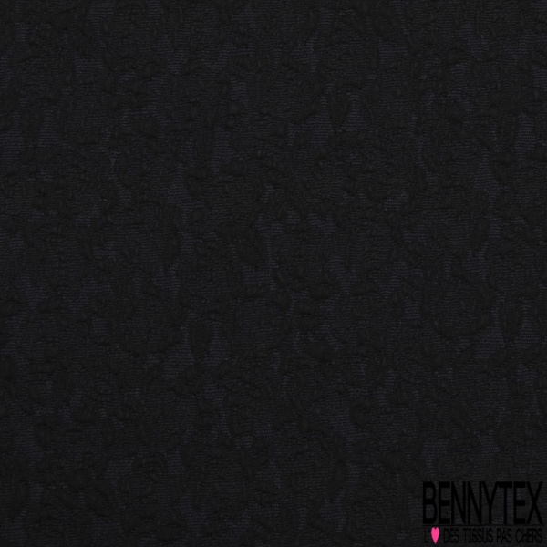 Jacquard de soie coton gaufré motif baroque ton sur ton noir