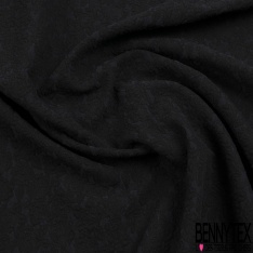 Jacquard de soie coton gaufré motif baroque ton sur ton noir