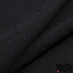 Jacquard de soie coton gaufré motif baroque ton sur ton noir