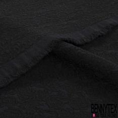 Jacquard de soie coton gaufré motif baroque ton sur ton noir