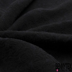 Jacquard de soie coton gaufré motif baroque ton sur ton noir