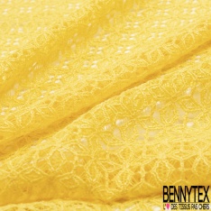 Dentelle polyamide élasthanne trèfle quatre feuilles stylisé uni jaune cire