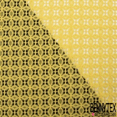 Dentelle polyamide élasthanne trèfle quatre feuilles stylisé uni jaune cire