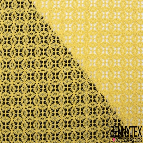 Dentelle polyamide élasthanne trèfle quatre feuilles stylisé uni jaune cire