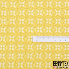 Dentelle polyamide élasthanne trèfle quatre feuilles stylisé uni jaune cire
