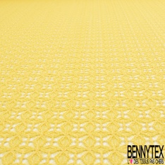 Dentelle polyamide élasthanne trèfle quatre feuilles stylisé uni jaune cire