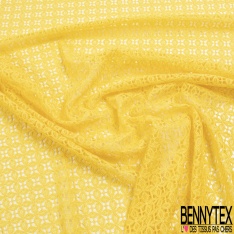 Dentelle polyamide élasthanne trèfle quatre feuilles stylisé uni jaune cire