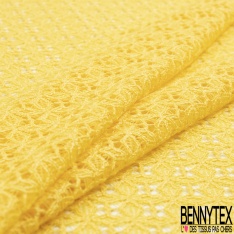 Dentelle polyamide élasthanne trèfle quatre feuilles stylisé uni jaune cire