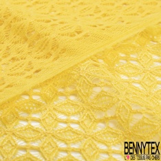 Dentelle polyamide élasthanne trèfle quatre feuilles stylisé uni jaune cire