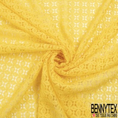 Dentelle polyamide élasthanne trèfle quatre feuilles stylisé uni jaune cire