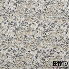 Polyamide élasthanne lingerie motif abstrait gaufré noir taupe pêche des tropiques lurex or