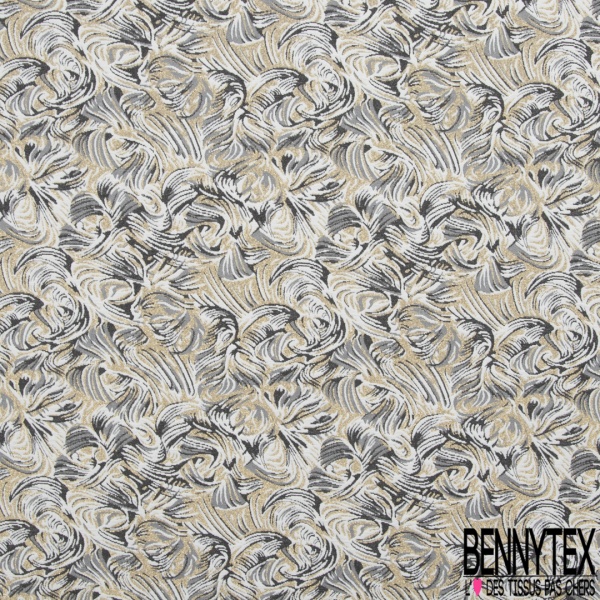 Polyamide élasthanne lingerie motif abstrait gaufré noir taupe pêche des tropiques lurex or