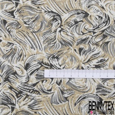 Polyamide élasthanne lingerie motif abstrait gaufré noir taupe pêche des tropiques lurex or