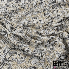 Polyamide élasthanne lingerie motif abstrait gaufré noir taupe pêche des tropiques lurex or