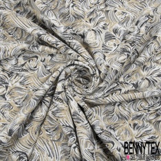 Polyamide élasthanne lingerie motif abstrait gaufré noir taupe pêche des tropiques lurex or