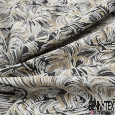 Polyamide élasthanne lingerie motif abstrait gaufré noir taupe pêche des tropiques lurex or