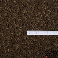 Polyamide élasthanne lingerie motif floral abstrait gaufré sable brun tabac lurex or