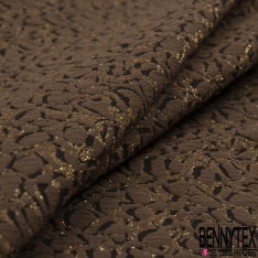 Polyamide élasthanne lingerie motif floral abstrait gaufré sable brun tabac lurex or